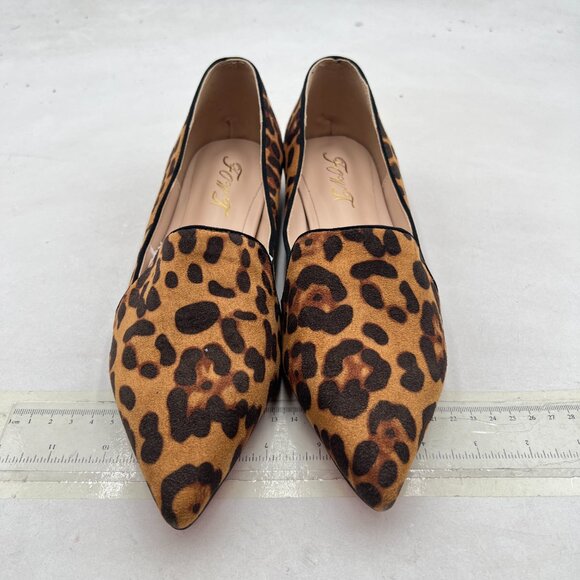 FOWT Brown Pointed Toe Arched Heel Pumps Solid Color Suede Side V Cut Loafers - Picture 3 of 8